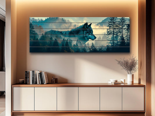 Wolf Wood Wall Art – Howling Wolf On Moon | Natural Wood Art Print