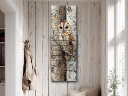 Owl Wall Art – Rustic Wood Print on Birch Bark | Textured Impasto Mixed Media Decor