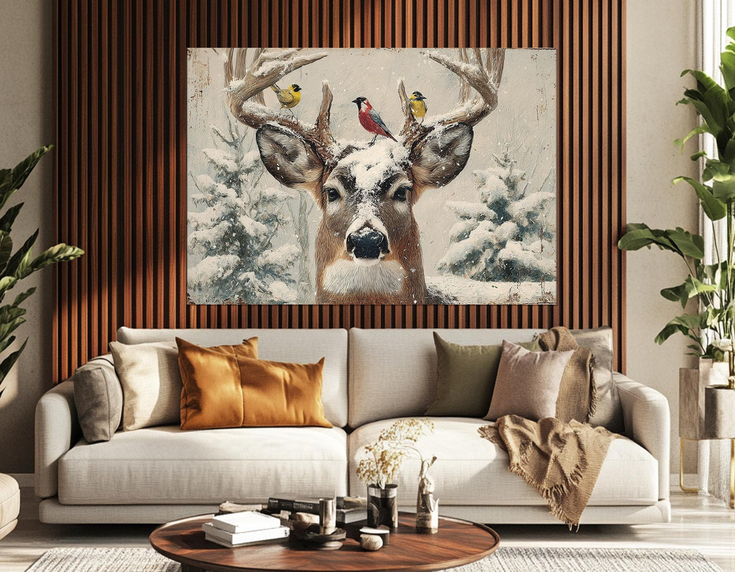 Rustic Snowy Deer Canvas – Framed Canvas Print | Winter Cabin Decor Ready to Hang