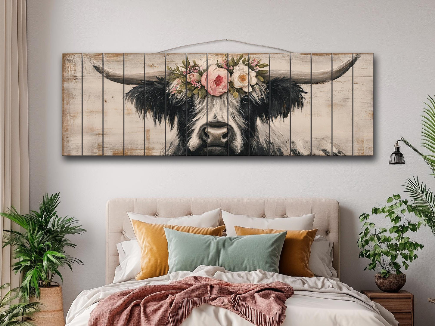 Rustic Wood Wall Art - Highland Cow Painting | Handcrafted Wood Plank Art