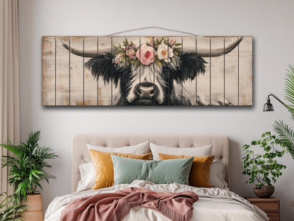 Rustic Wood Wall Art - Highland Cow Painting | Handcrafted Wood Plank Art