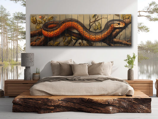 Vintage Snake Artwork | Rustic Wildlife Decor – Textured Wood Print Wall Art