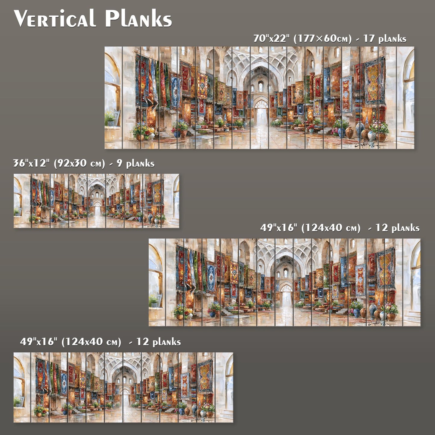 Persian Rug Market wood Print, Oriental Bazaar Wall Art, Traditional Carpet Store Painting, Cultural Decor