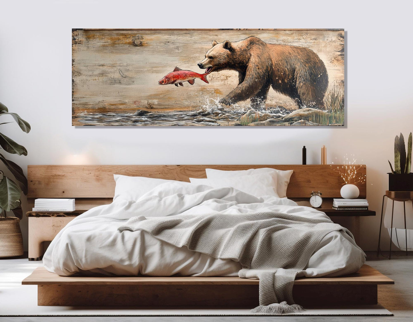 Grizzly Bear Canvas Print – Rustic Bear Painting | Fishing Lodge Decor, Ready to Hang
