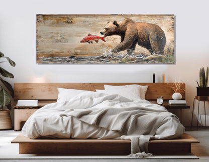 Grizzly Bear Canvas Print – Rustic Bear Painting | Fishing Lodge Decor, Ready to Hang
