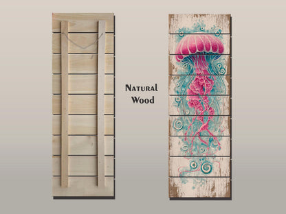 Jellyfish Wood Art – Nautical Wall Art Printed on Natural Wood with Soft Tones