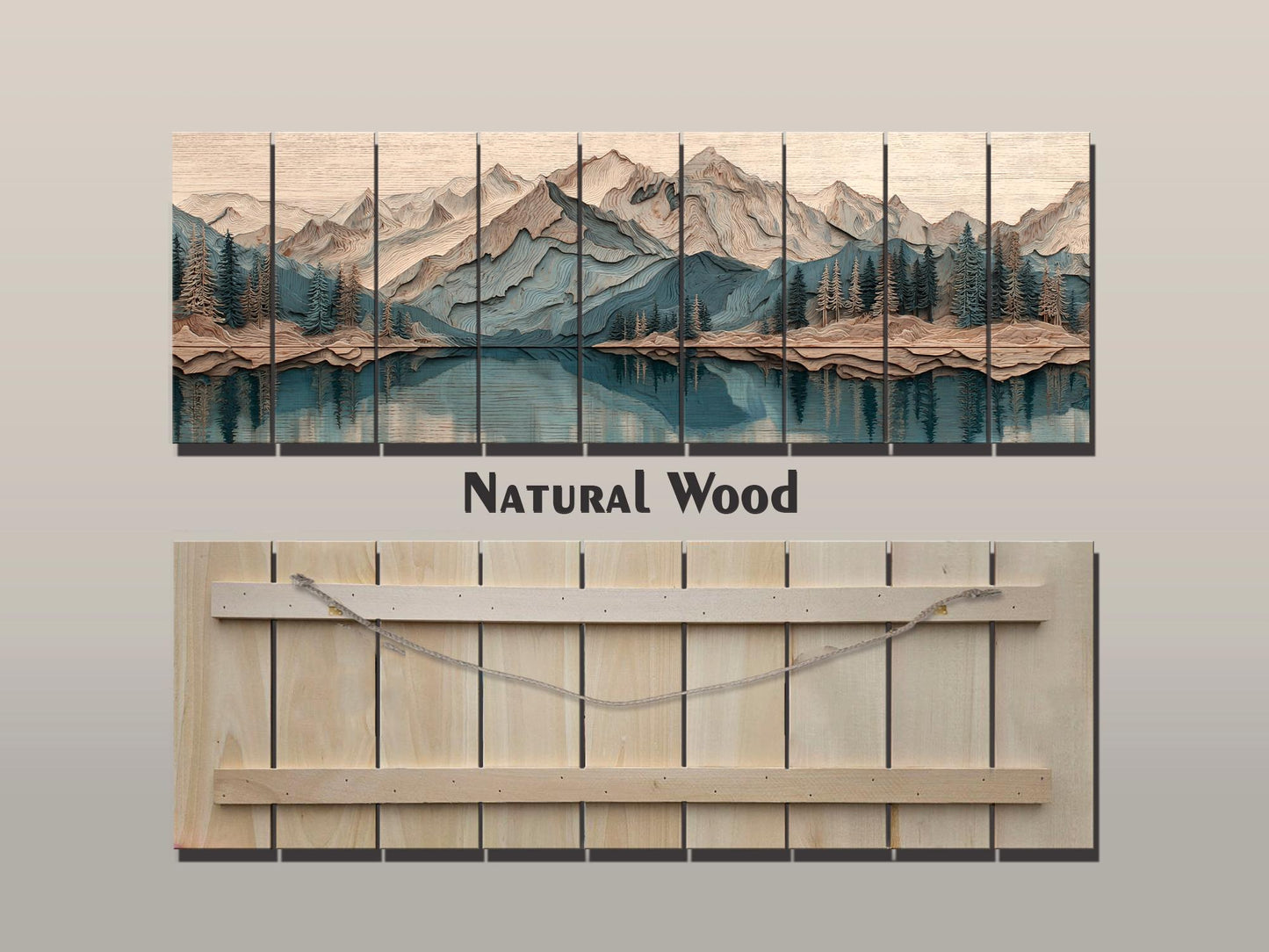 Panoramic Mountain Wood Art – Rustic Wood Decor With Layered Peaks Painting