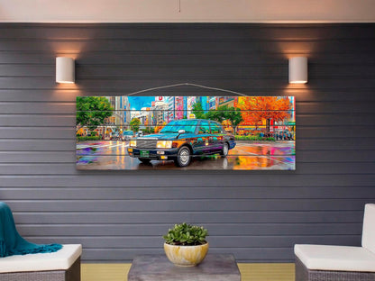 Tokyo Taxi Wood Art, Japanese Street Print