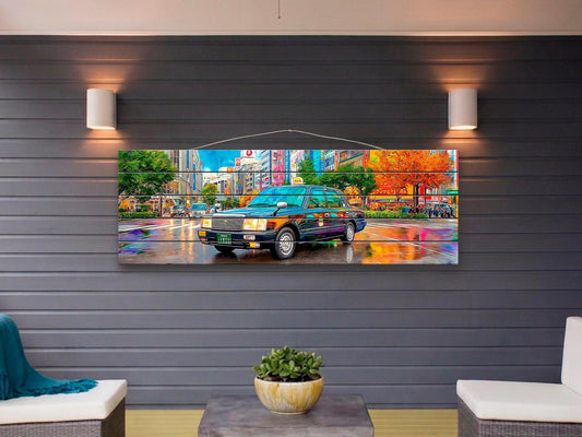 Tokyo Taxi Wood Art, Japanese Street Print