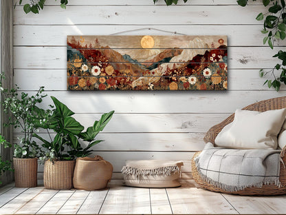 Wildflower Wood Art – Rustic Wall Decor | Botanical Landscape Print on Wood