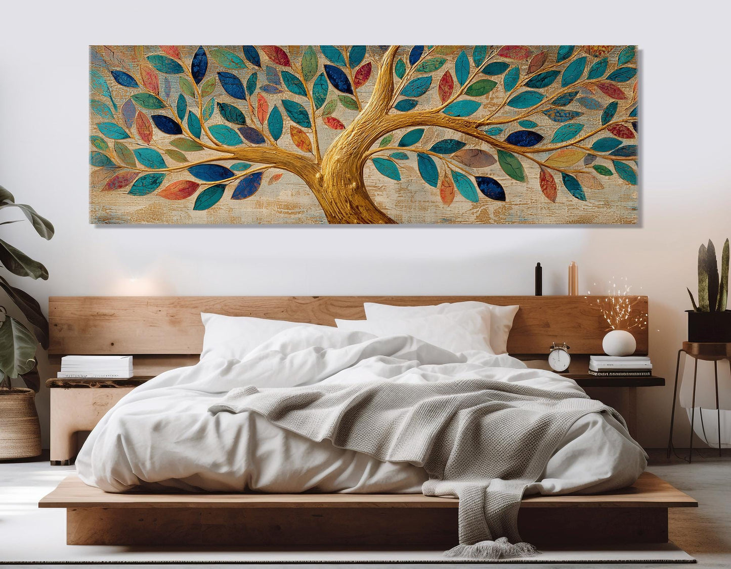 Tree of Life Canvas Print – Rustic Wall Art with Swirling Golden Branches, Ready to Hang