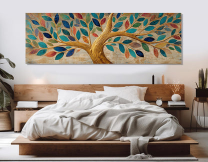 Tree of Life Canvas Print – Rustic Wall Art with Swirling Golden Branches, Ready to Hang