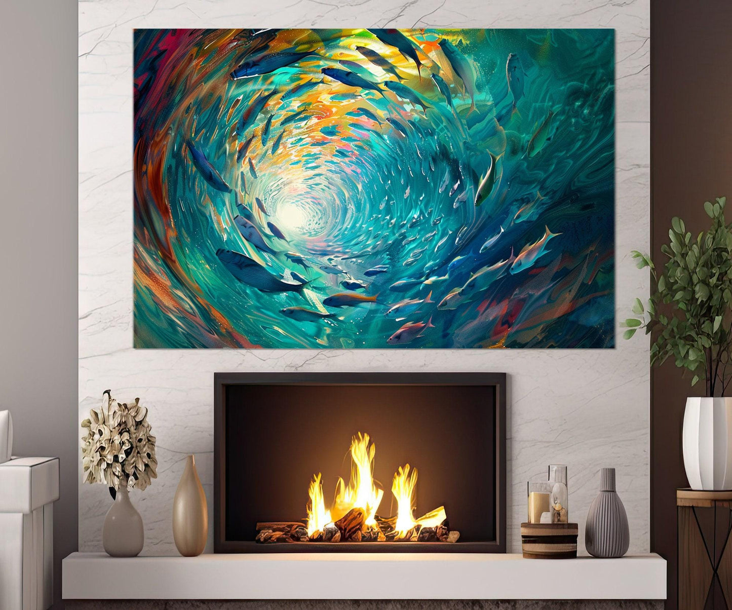 School of Fish Canvas Print – Abstract Underwater Wall Art | Framed Canvas Ready to Hang