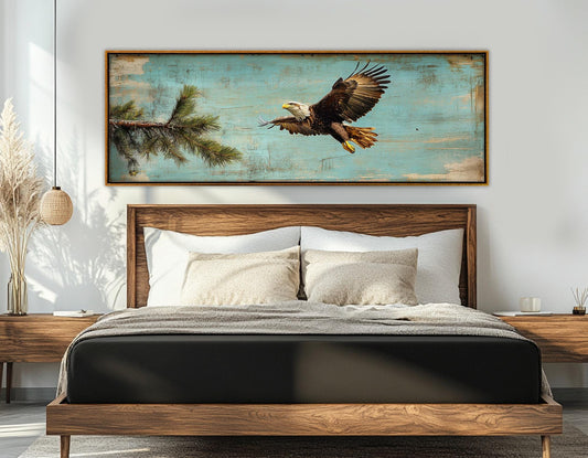 American Bald Eagle Canvas - Rustic Eagle Wall Art | Framed Canvas Print Ready to Hang