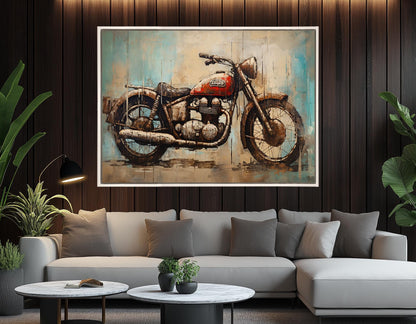 Motorcycle Canvas Print - Rustic Biker Club Decor | Framed, Ready to Hang