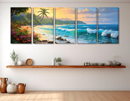 Beach Painting Canvas Print – Large Tropical Beach Wall Art | Framed & Ready to Hang