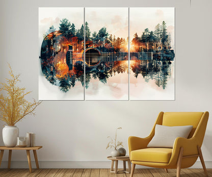 Abstract Guitar Canvas Print – Forest Background Art | Ready to Hang, Framed Guitar Painting