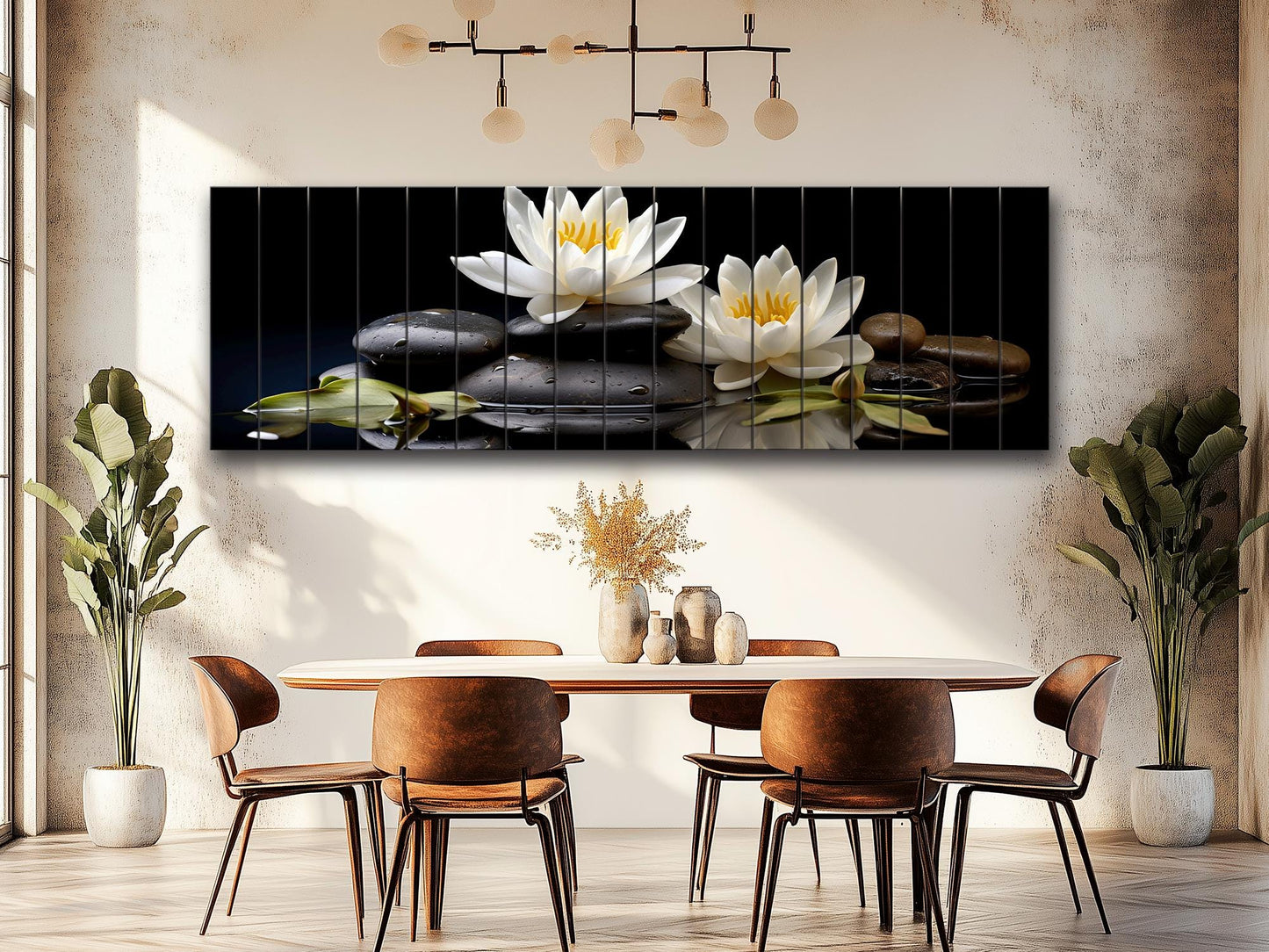 White Lily Wall Art – Natural Wood Print | Zen Spa Decor with Unique Wood Grain