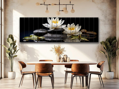 White Lily Wall Art – Natural Wood Print | Zen Spa Decor with Unique Wood Grain