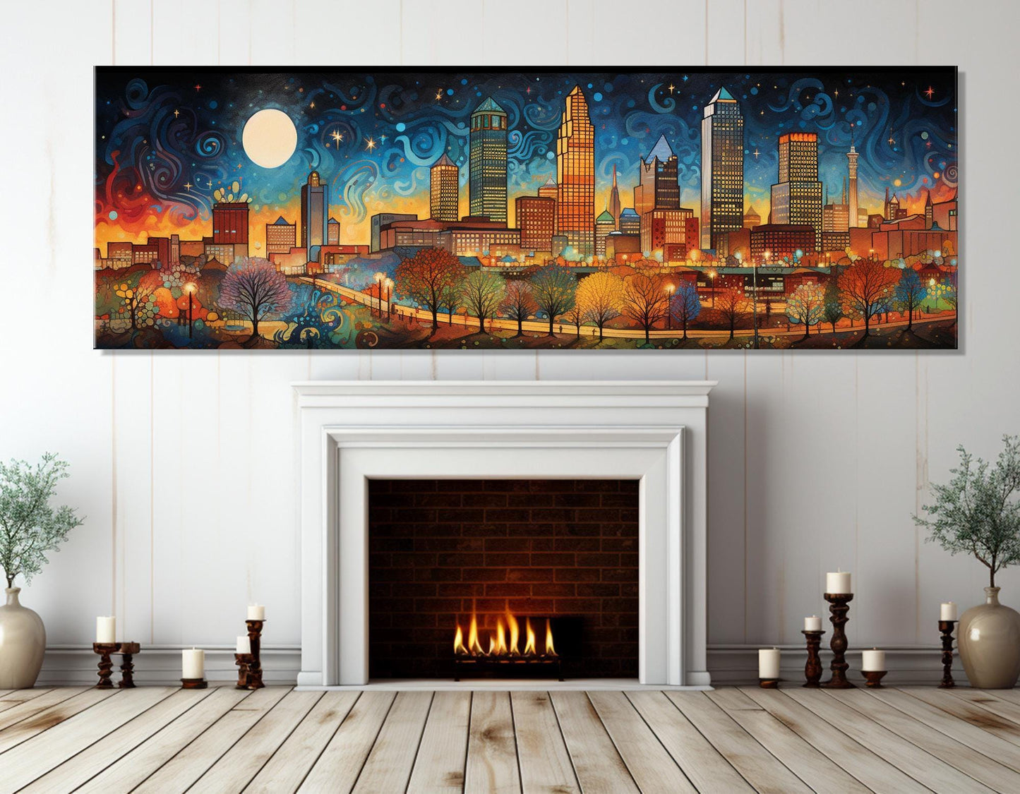Oklahoma City Canvas Print – Abstract Starry Night Painting | Framed Wall Art Ready to Hang