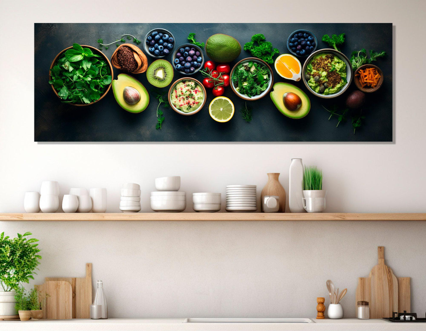 Healthy Food Canvas Print – Modern Kitchen Wall Art | Large Food Painting Ready to Hang