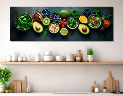 Healthy Food Canvas Print – Modern Kitchen Wall Art | Large Food Painting Ready to Hang