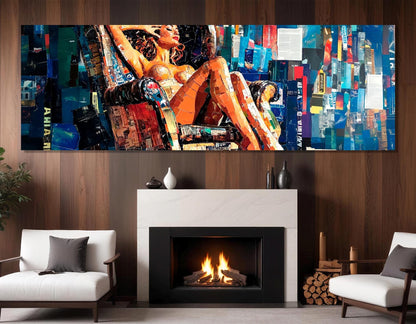 Erotic Wall Art – Lady in Armchair Collage Style Canvas Print | Framed & Ready to Hang