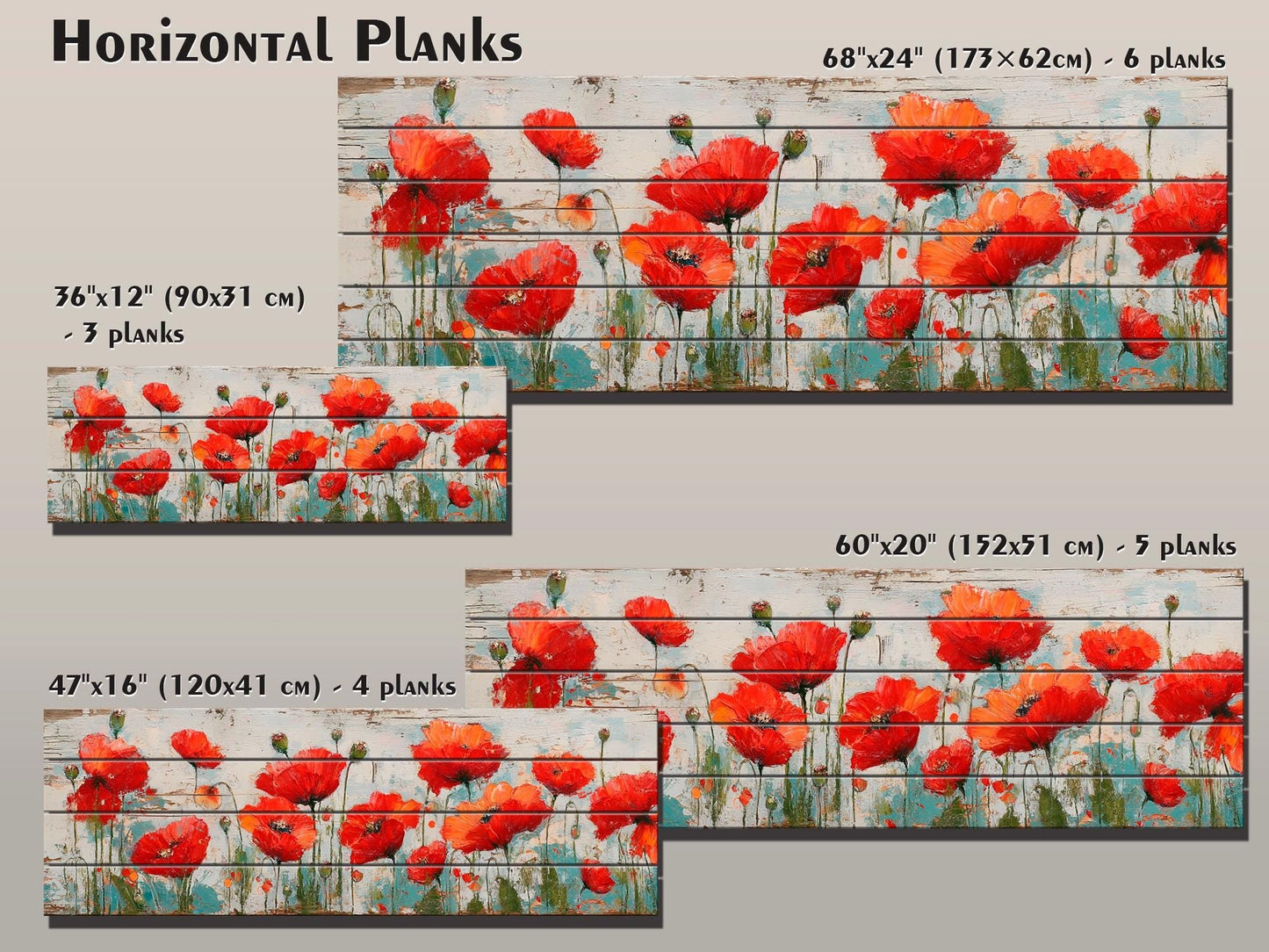 Poppies Wall Art – Natural Wood Wall Art | UV Printed Rustic Floral Wood Decor
