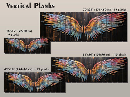Wings Print Wood - Colorful Abstract Wings on Natural Wood | Rustic Wall Art