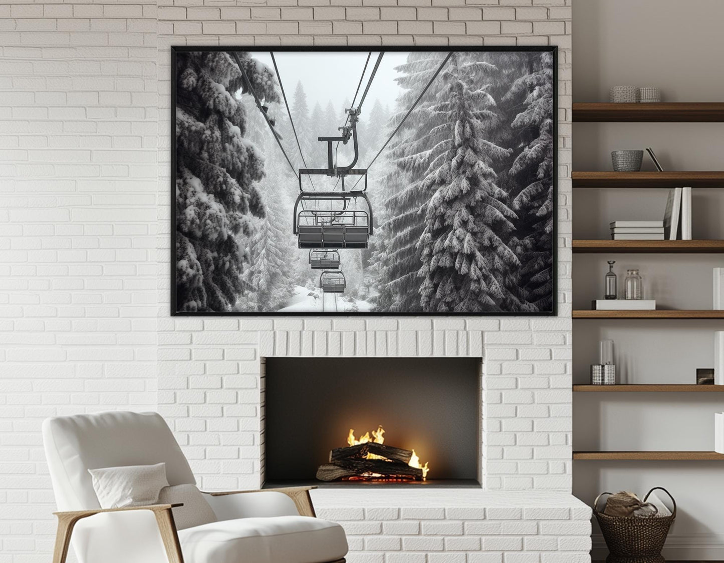 Winter Wall Decor - Ski Wall Art Cable Car Canvas Print, Framed Ready to Hang
