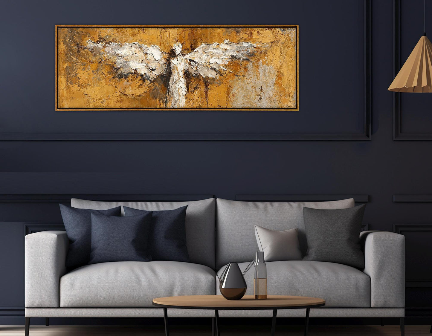 Abstract Angel Silhouette Canvas Print, Religious Wall Art, Christian Bedroom Wall Decor, Framed and Ready to Hang