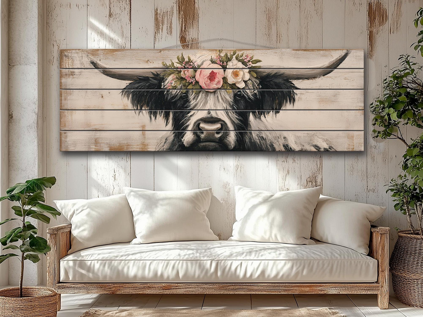 Rustic Wood Wall Art - Highland Cow Painting | Handcrafted Wood Plank Art