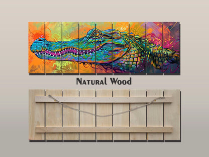 Abstract Crocodile, Alligator Graffiti Printed On Wood– Predators Wall Art