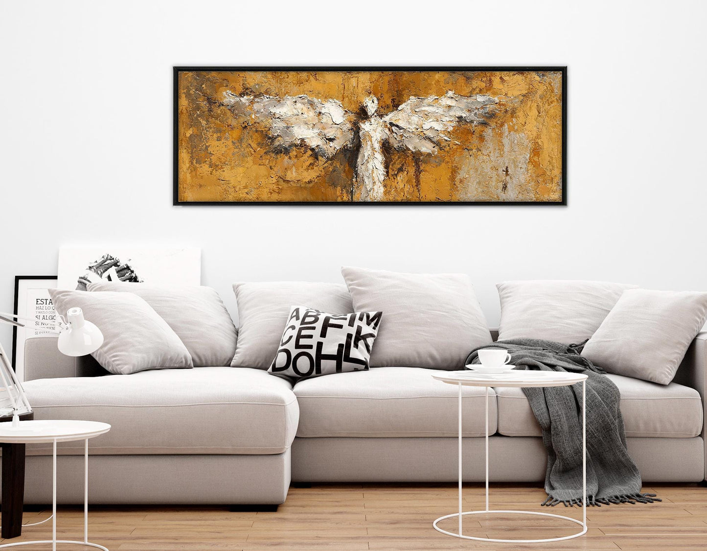 Abstract Angel Silhouette Canvas Print, Religious Wall Art, Christian Bedroom Wall Decor, Framed and Ready to Hang