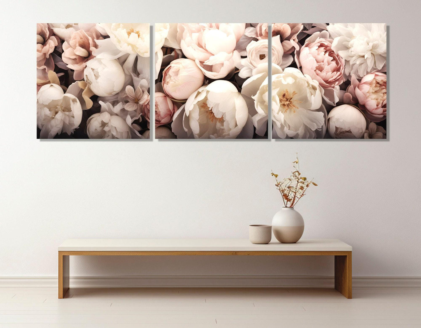 Peony Flower Canvas – Large Floral Wall Art | Panoramic Cotton Canvas Print