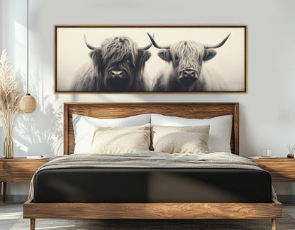 Highland Cows Canvas - Rustic Bedroom Decor | Romantic Animal Couple Print