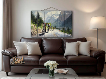 Cycling Wood Art – Abstract Velo Sport Painting on Natural Wood Wall Decor