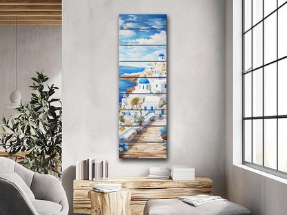 Santorini Wood Art – Abstract Greek Wall Decor Printed on Natural Wood Panel