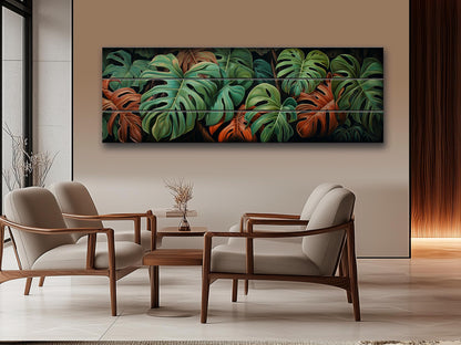 Wood Wall Art – Large Floral Wood Print with Philodendron Leaf Art | Rustic Farmhouse Decor