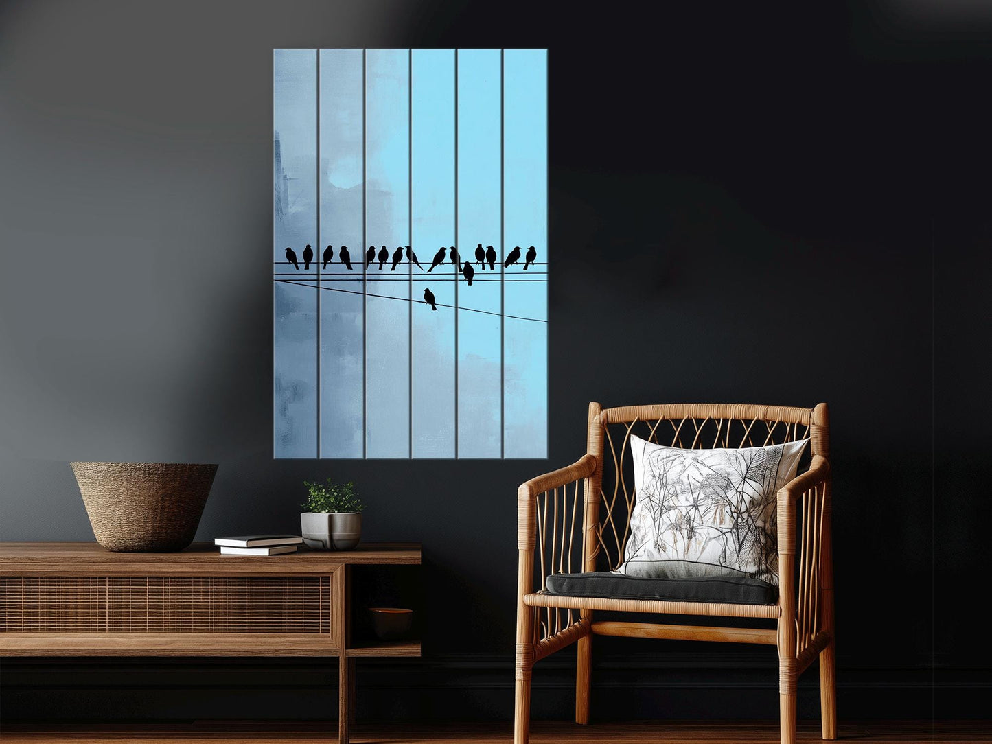 Rustic Wood Wall Art – Minimalist Bird Wall Decor on Natural Wood Planks