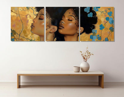 Abstract Ebony Women Canvas - Framed Cotton Print | Gustav Klimt Style Wall Art