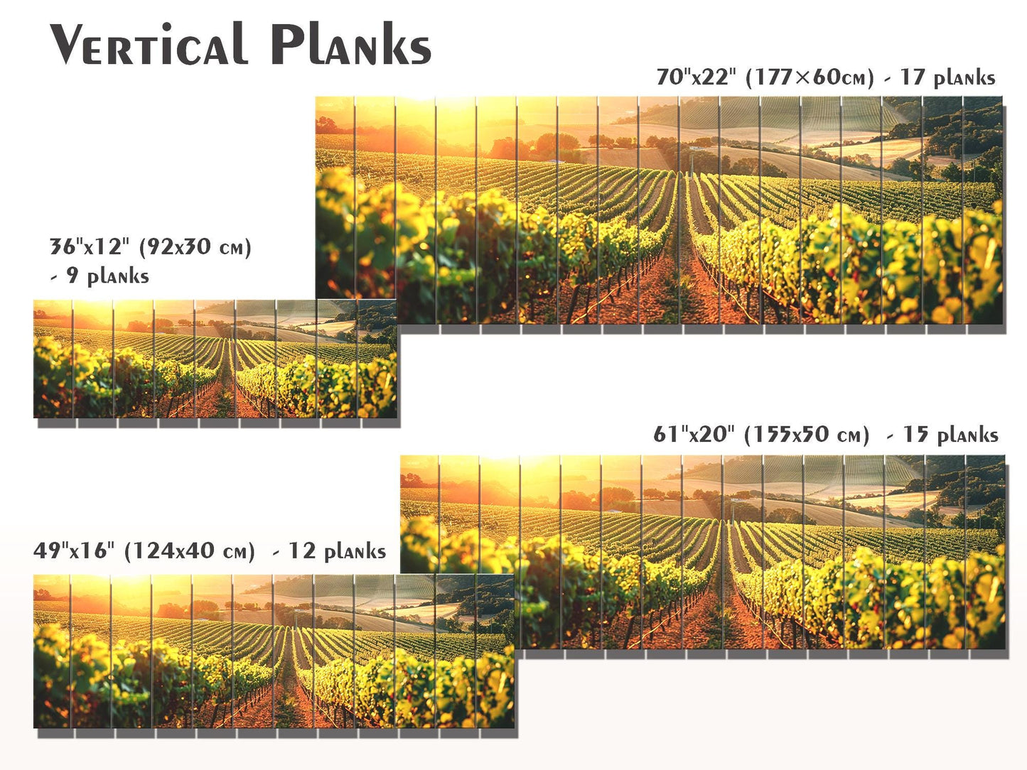 Vineyard Wood Print – Rustic Wood Wall Art with Sunlit Vineyard Landscape