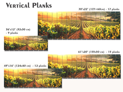 Vineyard Wood Print – Rustic Wood Wall Art with Sunlit Vineyard Landscape