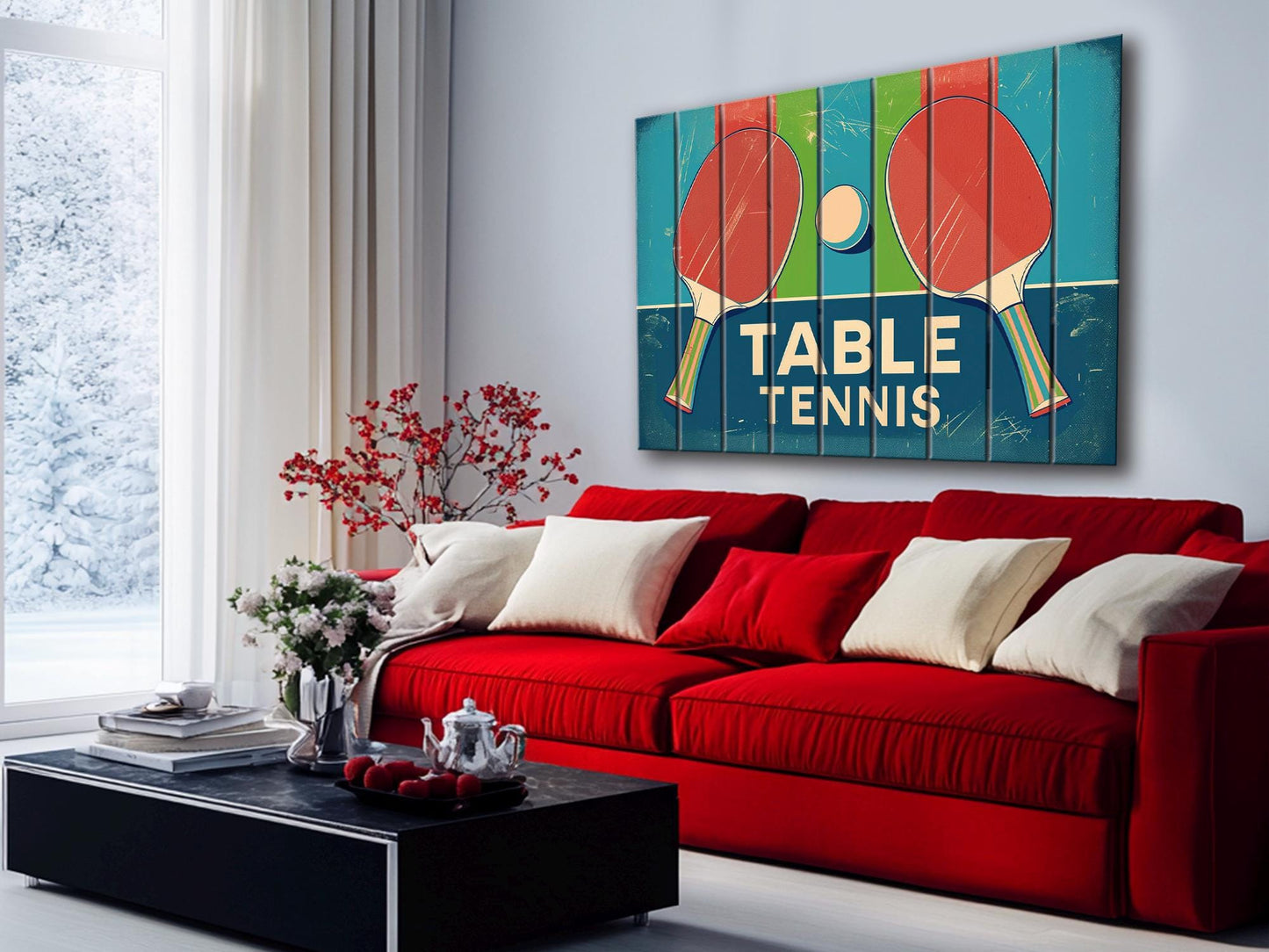Vintage Table Tennis Art – Rustic Natural Wood Print | Unique Sports Gift