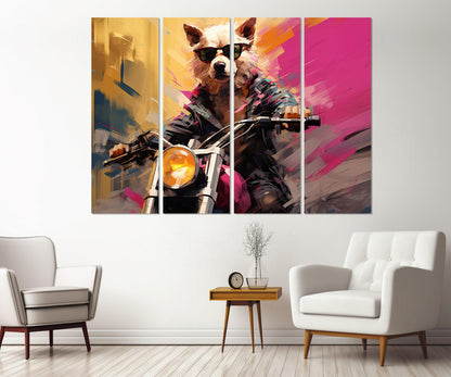 Dog Motorcycle Canvas - Framed Cotton Print | Biker Wall Art & Gift Idea