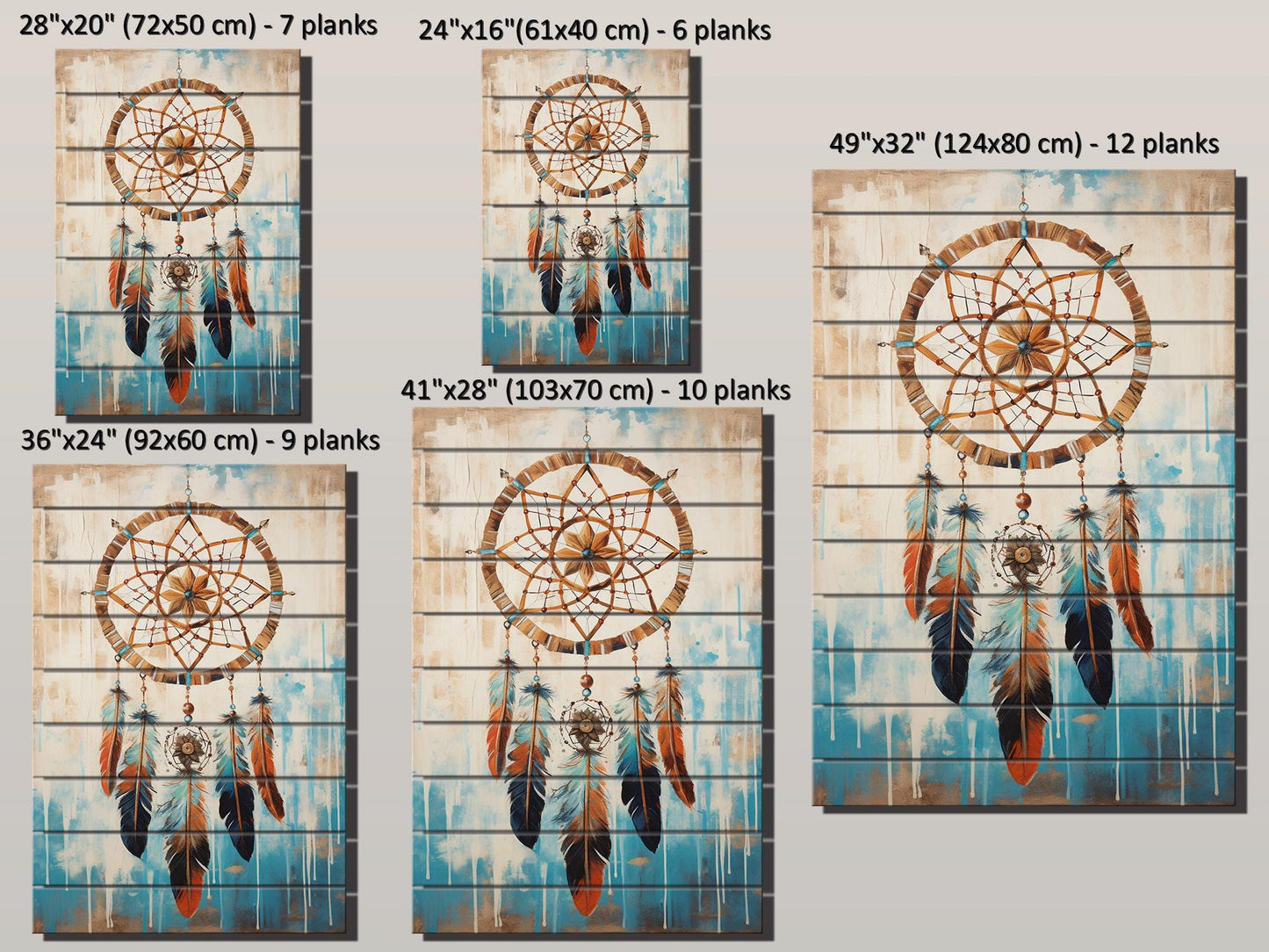 Dreamcatcher Wood Art – Native American Boho Wood Print on Natural Plank