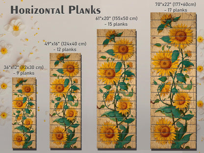 Sunflowers Wood Art – Rustic Wall Decor | Vibrant Floral Print on Natural Wood Planks
