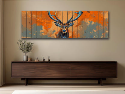 Wood Wall Art – Majestic Deer Print on Natural Wood with Rustic Grain Texture
