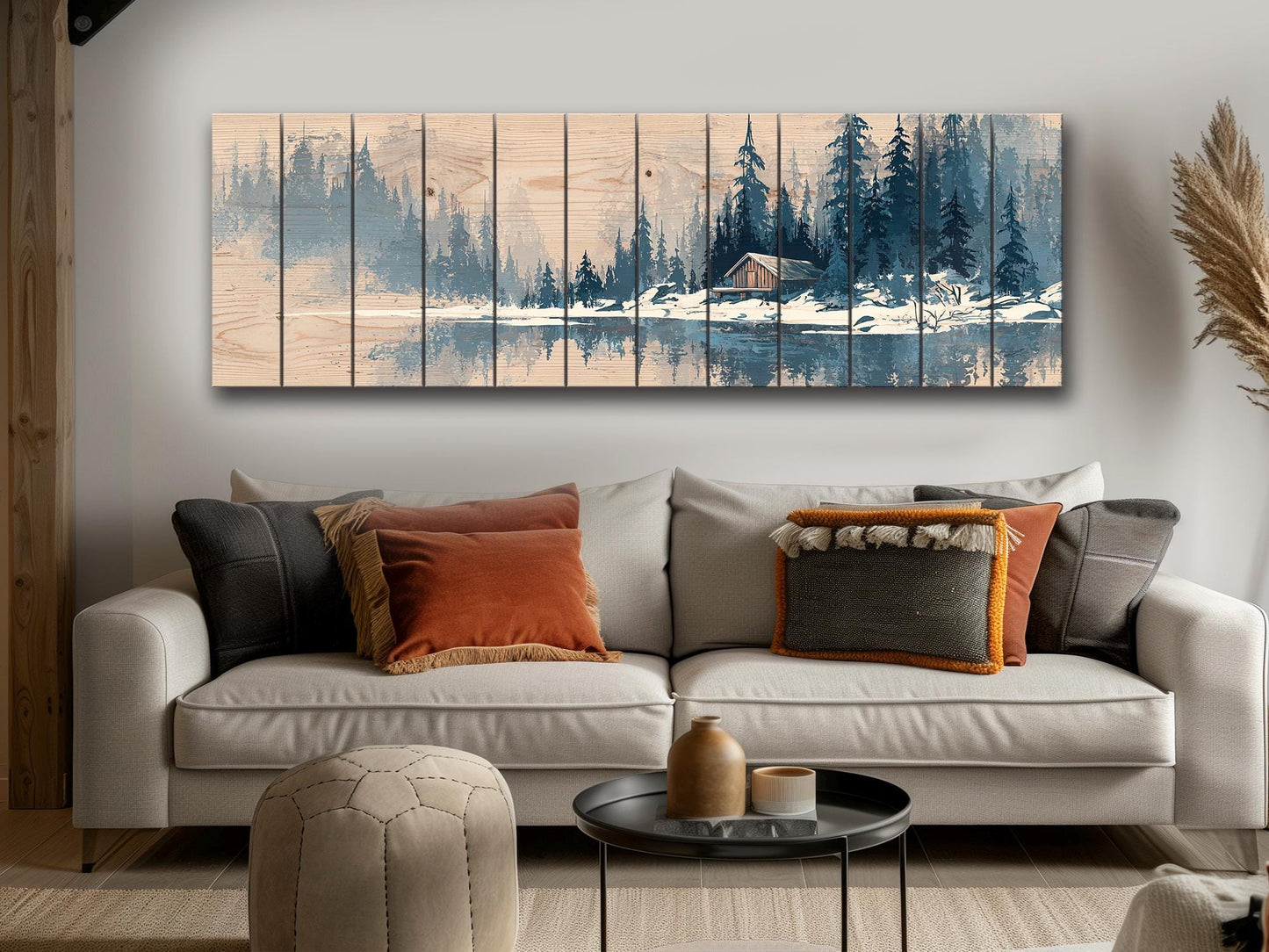 Wood Wall Art – Peaceful Snowy Landscape with Rustic Barn Print on Natural Wood