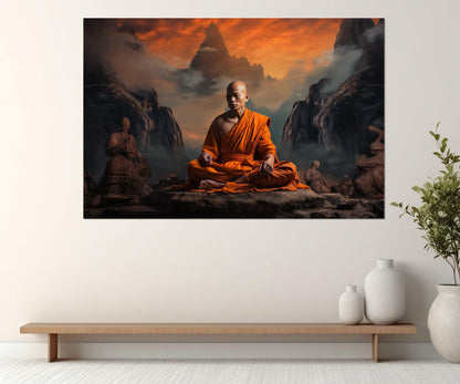 Buddhist Monk Canvas – Meditation Wall Art | Shaolin Wall Art Framed Print